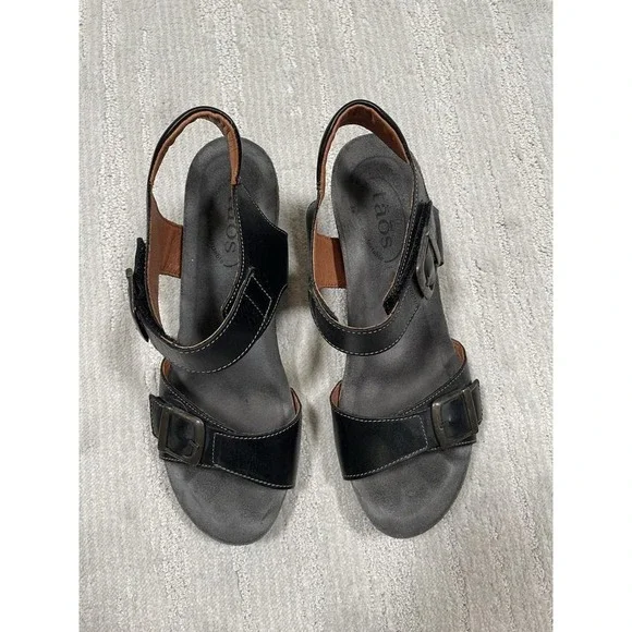 Taos Buckle Up black leather & cork ankle strap wedge sandals size US 8-8.5 (39) - Picture 3 of 8